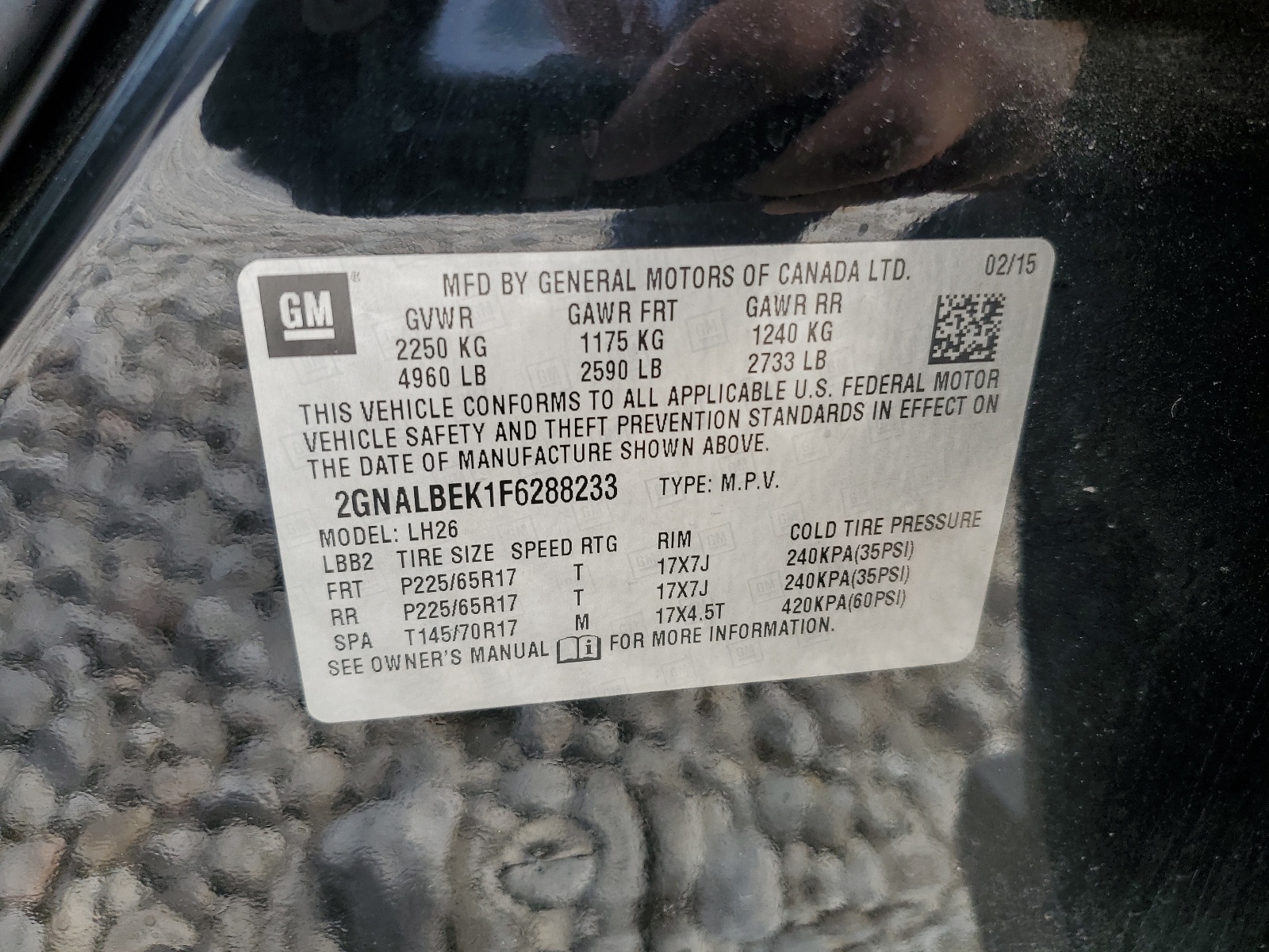 2GNALBEK1F6288233 2015 Chevrolet Equinox Lt