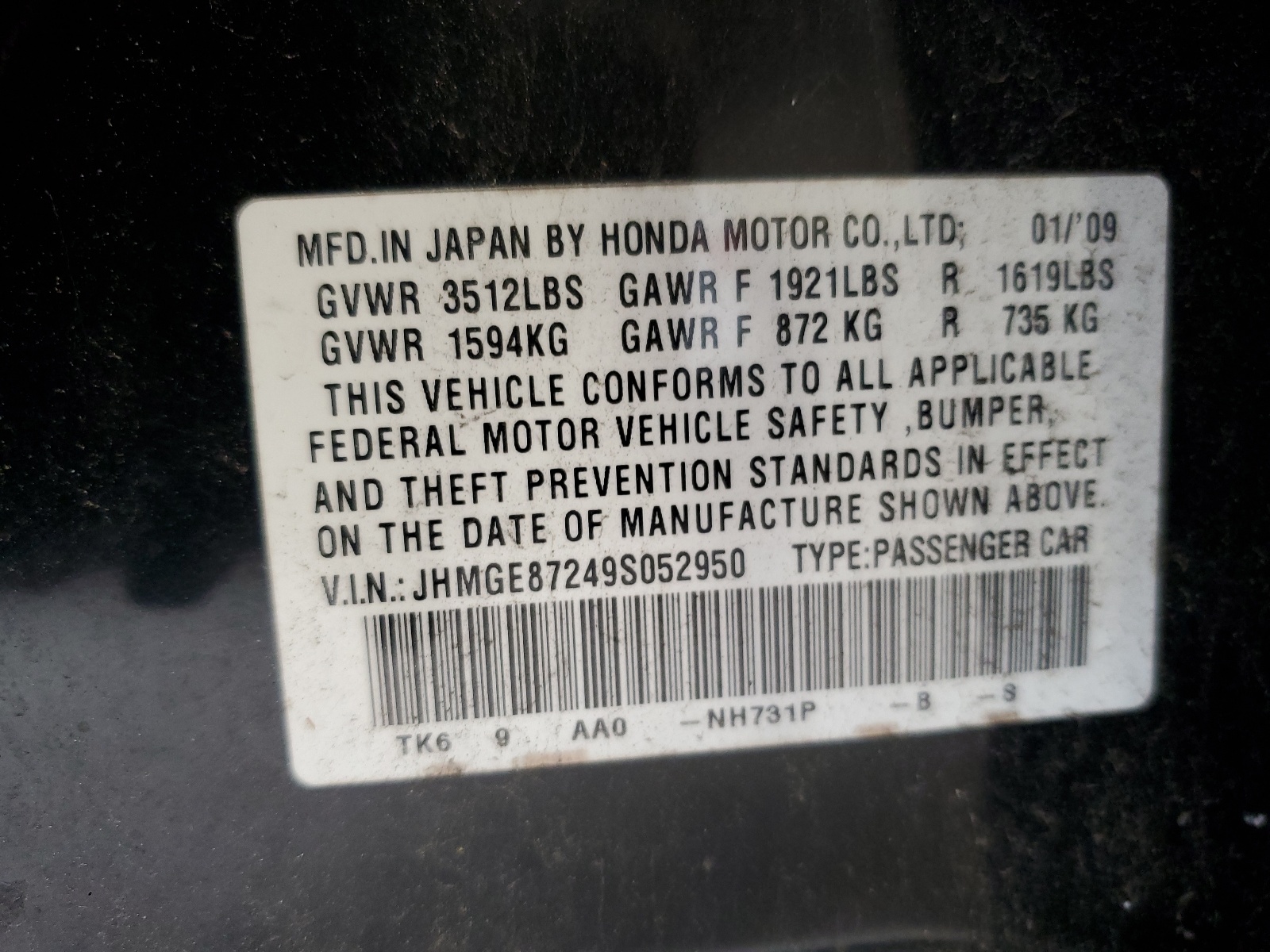 JHMGE87249S052950 2009 Honda Fit