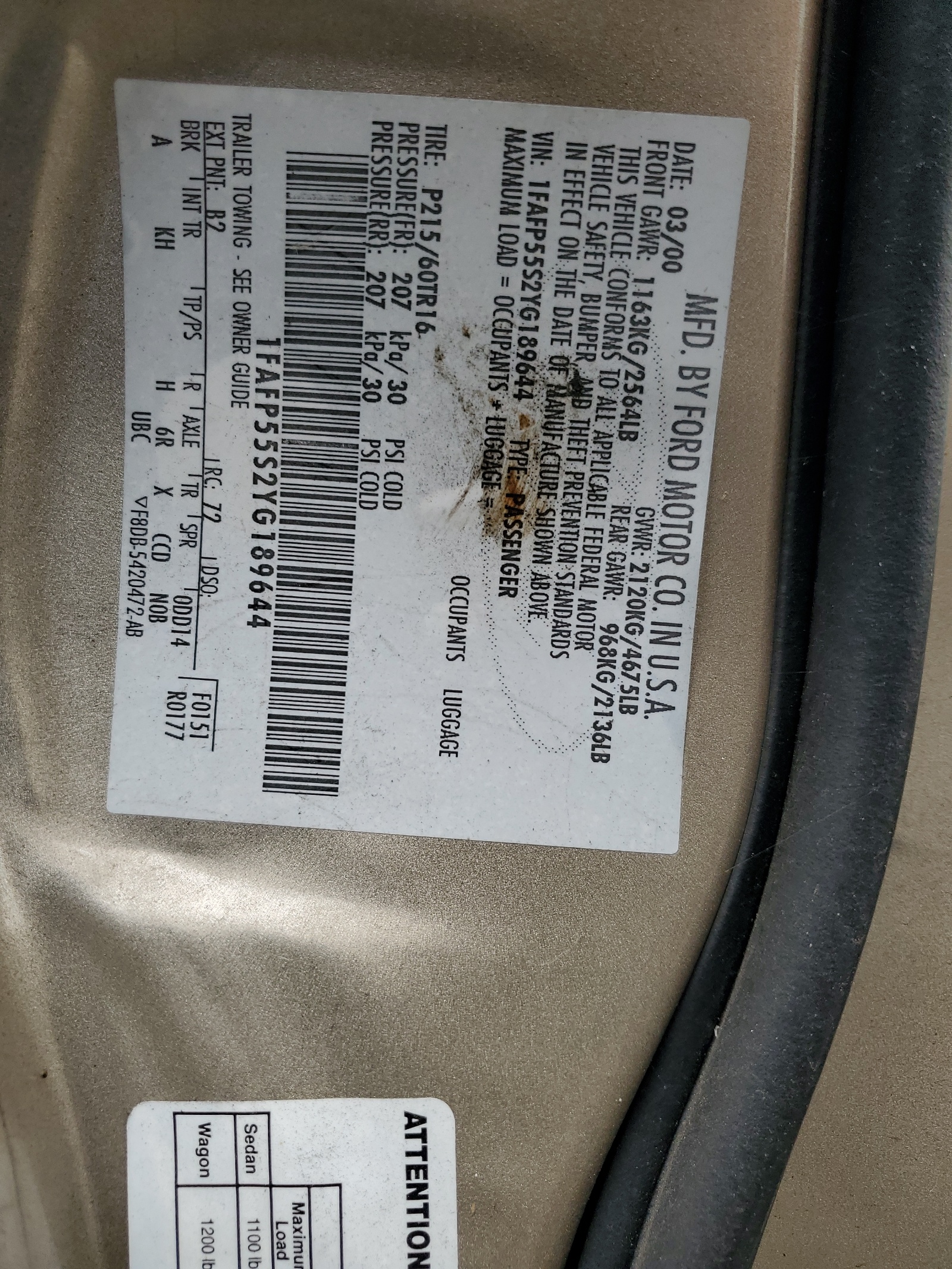 1FAFP55S2YG189644 2000 Ford Taurus Ses 1FAFP55S2YG189644 2000 Ford Taurus Ses