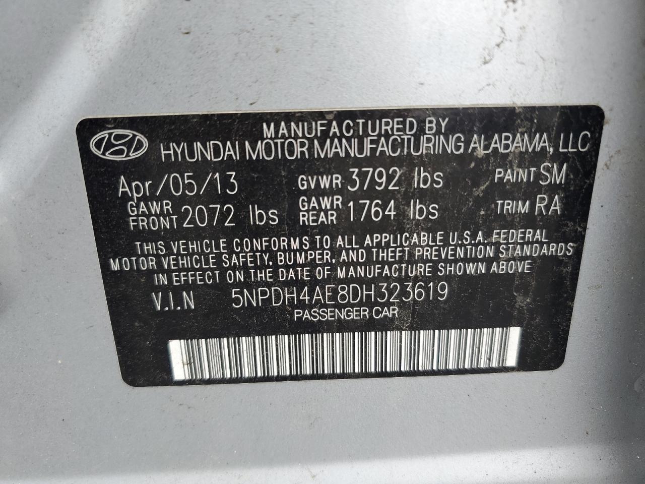 5NPDH4AE8DH323619 2013 Hyundai Elantra Gls