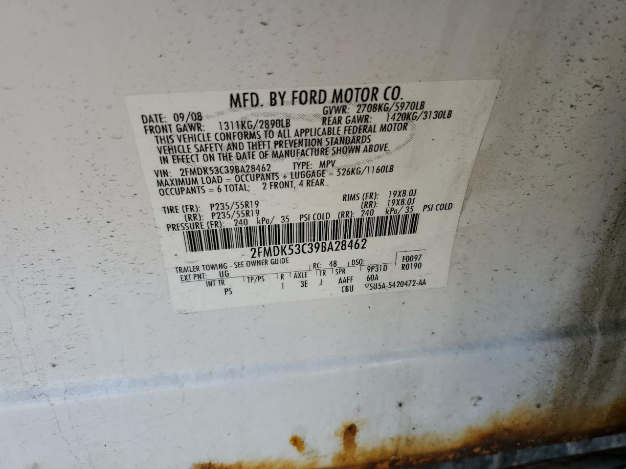 2009 Ford Flex Limited VIN: 2FMDK53C39BA28462 Lot: 56663364