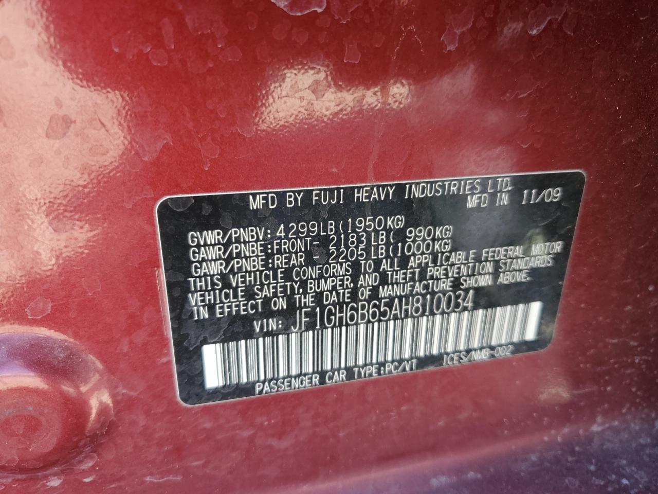 2010 Subaru Impreza 2.5I Premium VIN: JF1GH6B65AH810034 Lot: 56870414