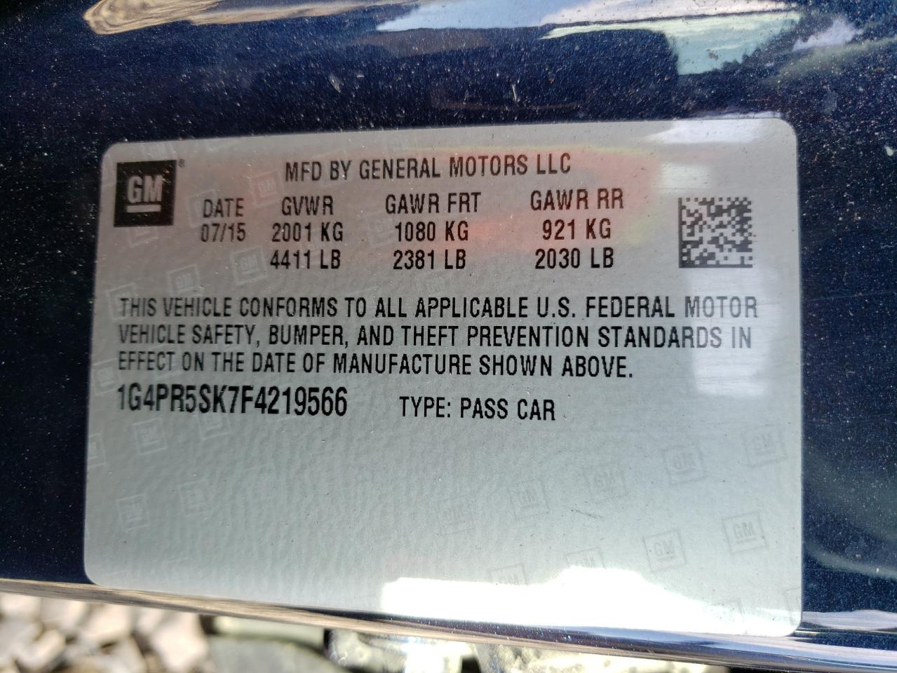 1G4PR5SK7F4219566 2015 Buick Verano Convenience