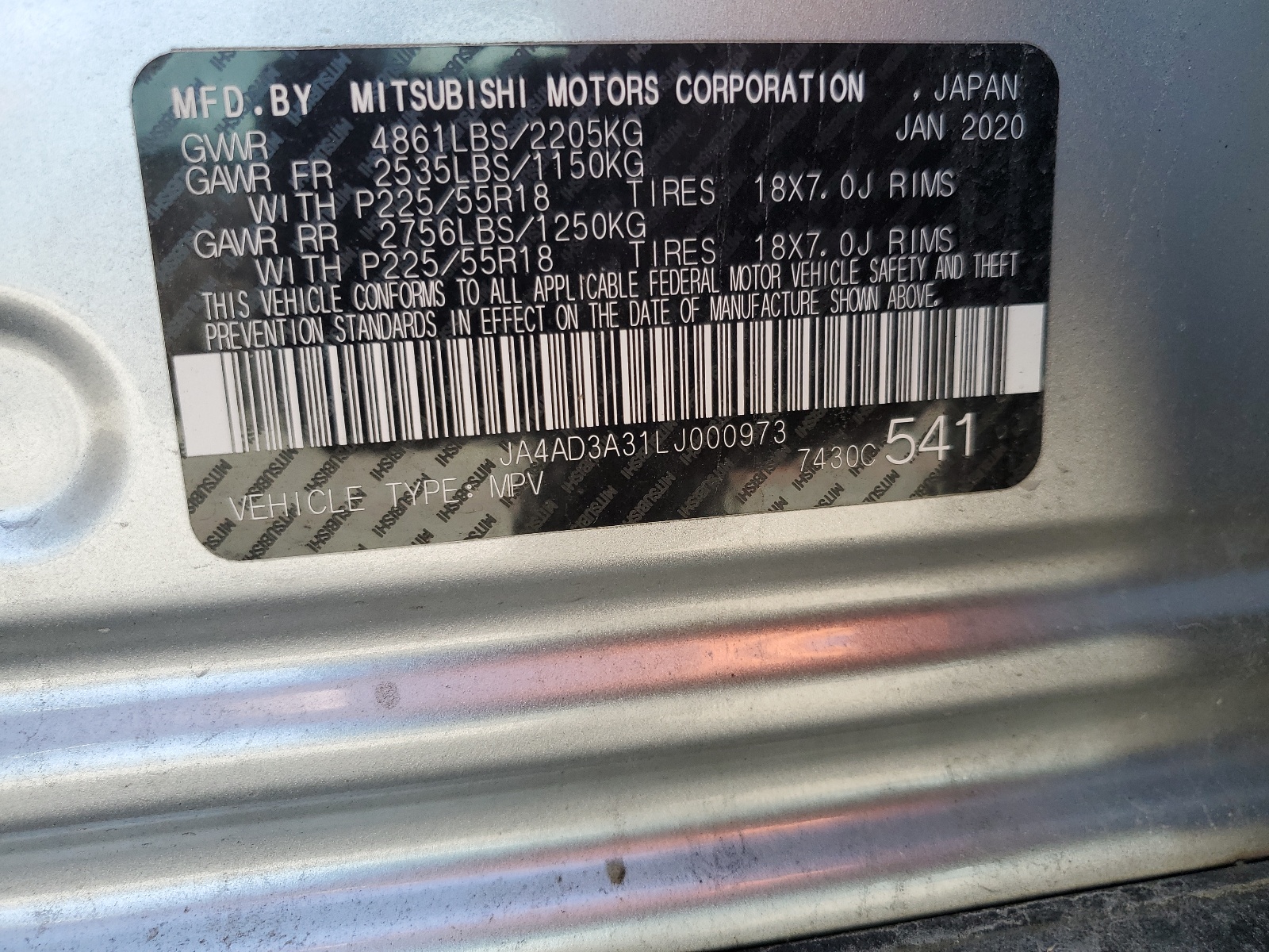 JA4AD3A31LJ000973 2020 Mitsubishi Outlander Se