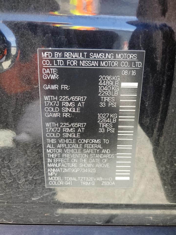 2016 Nissan Rogue S VIN: KNMAT2MT9GP734925 Lot: 55661474