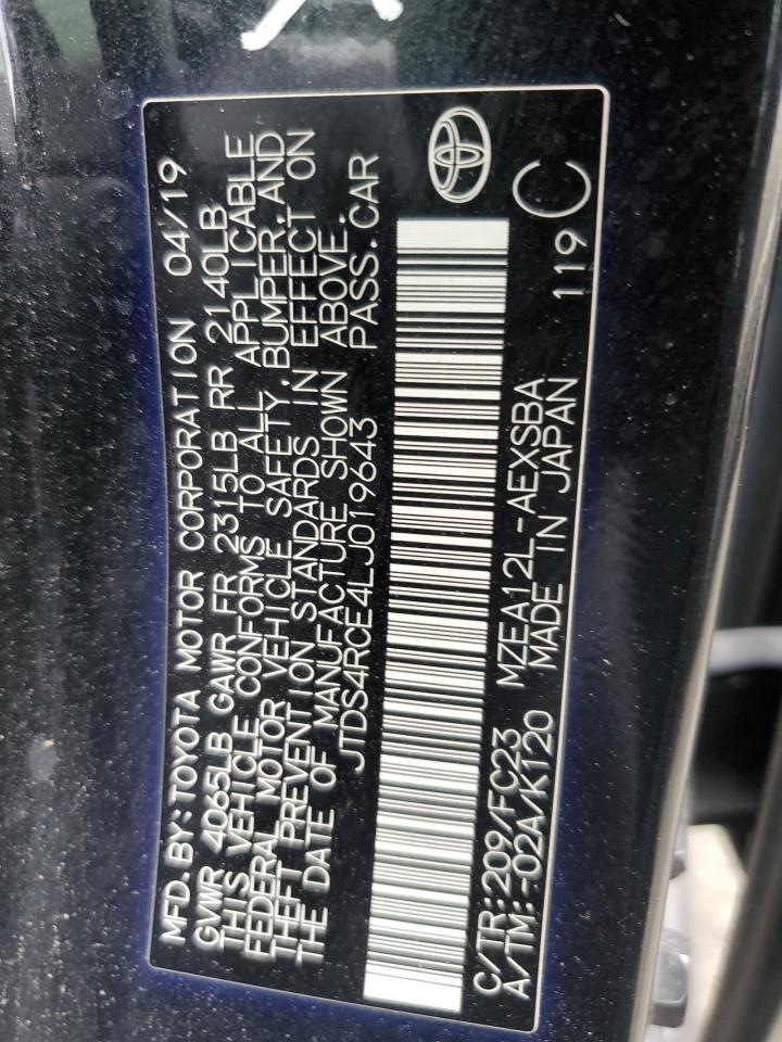 2020 Toyota Corolla Se VIN: JTDS4RCE4LJ019643 Lot: 88656105