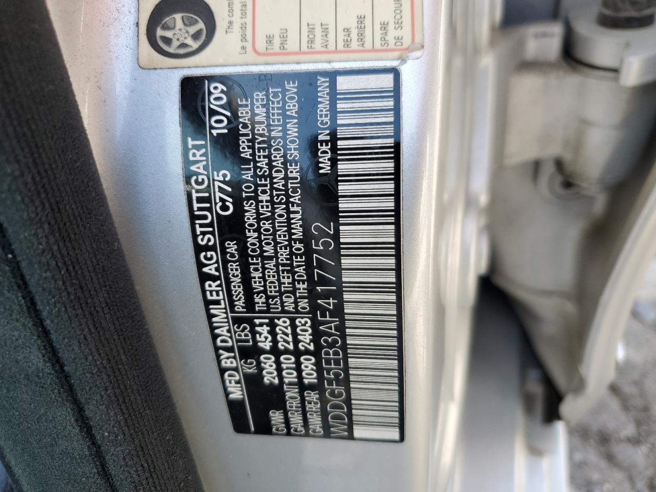 2010 Mercedes-Benz C 300 VIN: WDDGF5EB3AF417752 Lot: 56291274