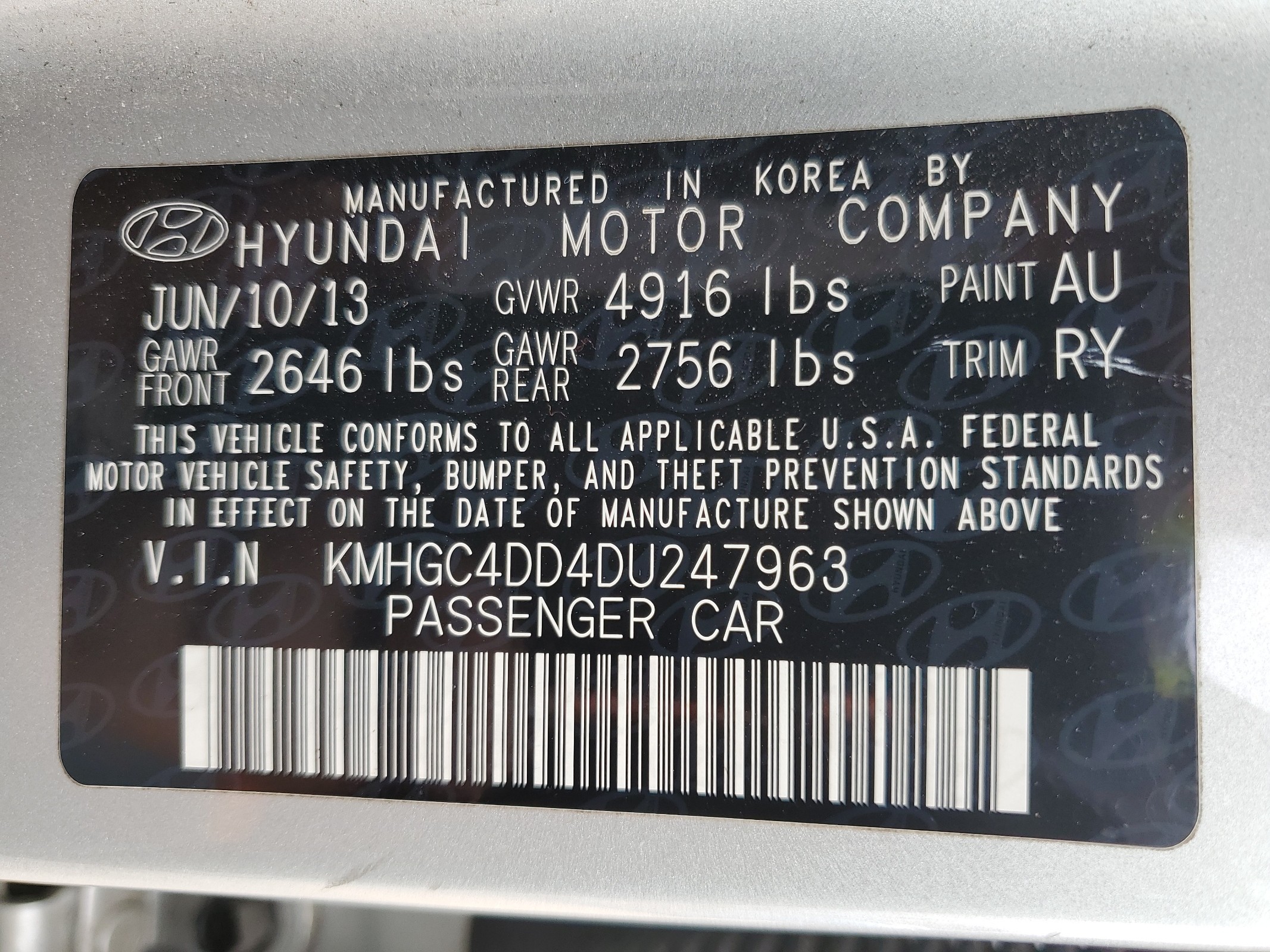 KMHGC4DD4DU247963 2013 Hyundai Genesis 3.8L