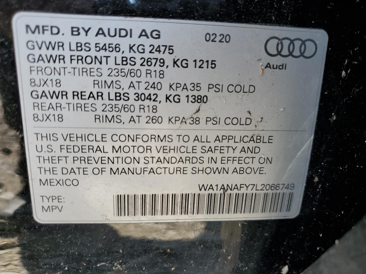 2020 Audi Q5 Premium VIN: WA1ANAFY7L2066749 Lot: 56388634