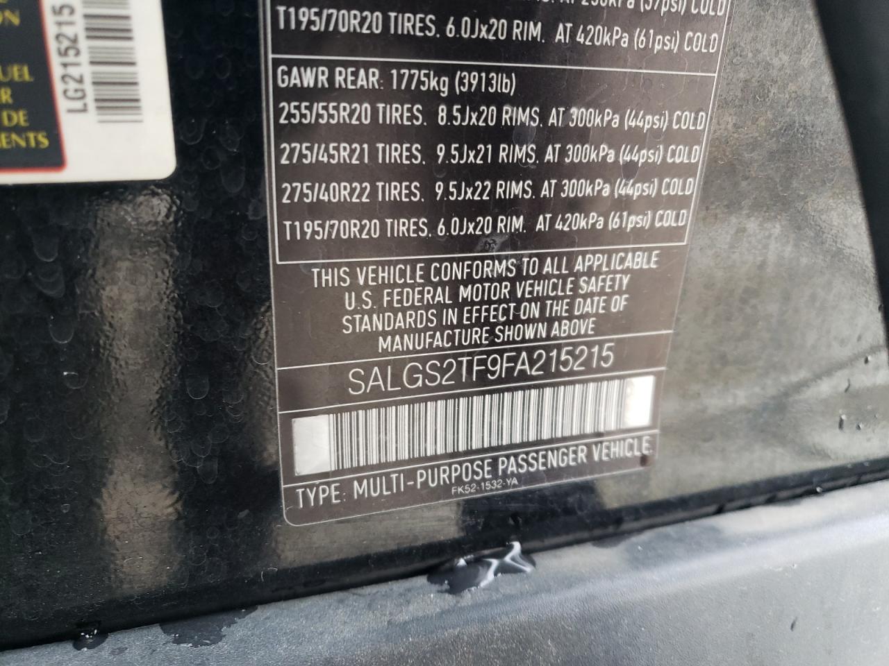 2015 Land Rover Range Rover Supercharged VIN: SALGS2TF9FA215215 Lot: 55030904