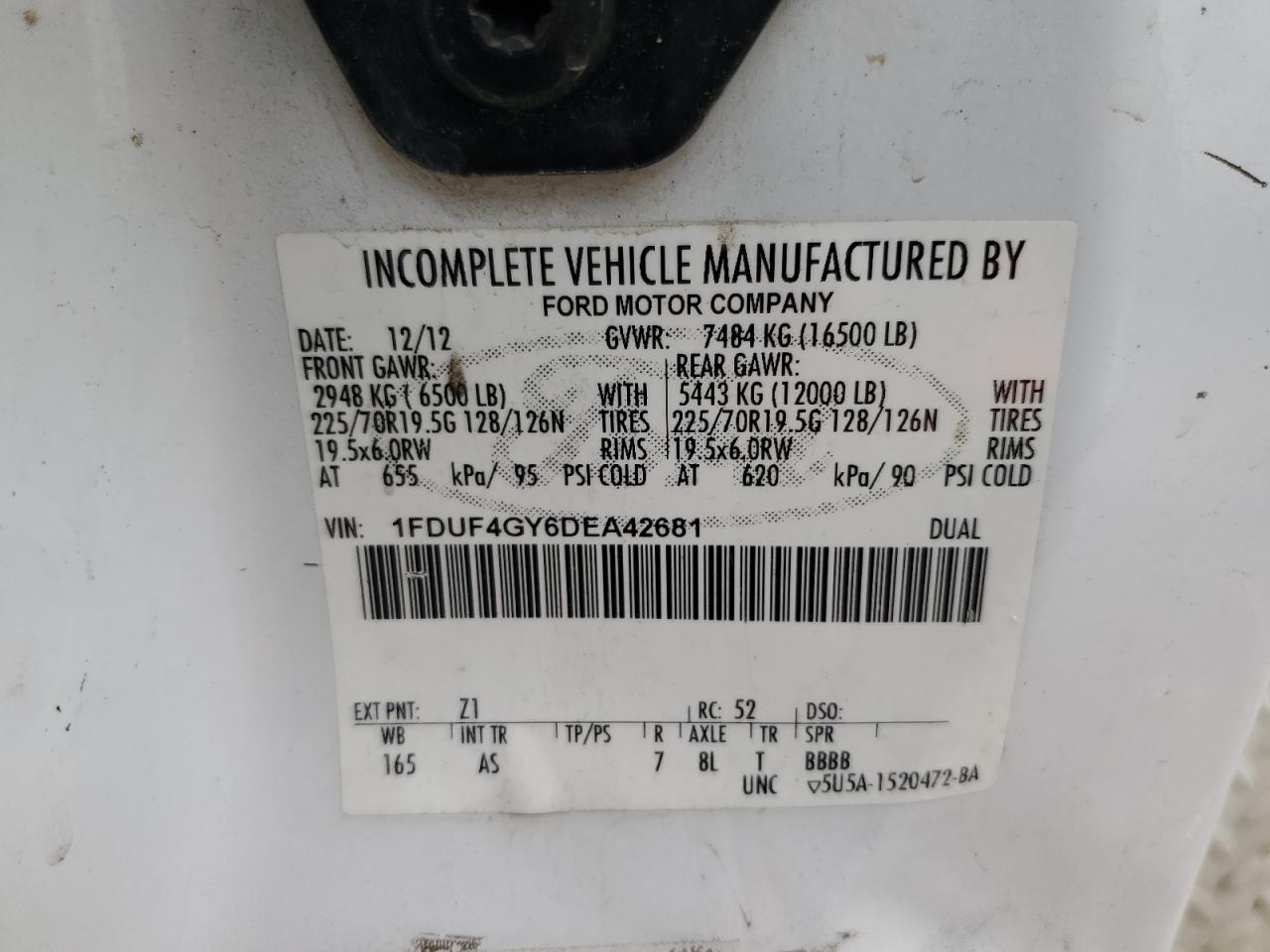 2013 Ford F450 Super Duty VIN: 1FDUF4GY6DEA42681 Lot: 69891524