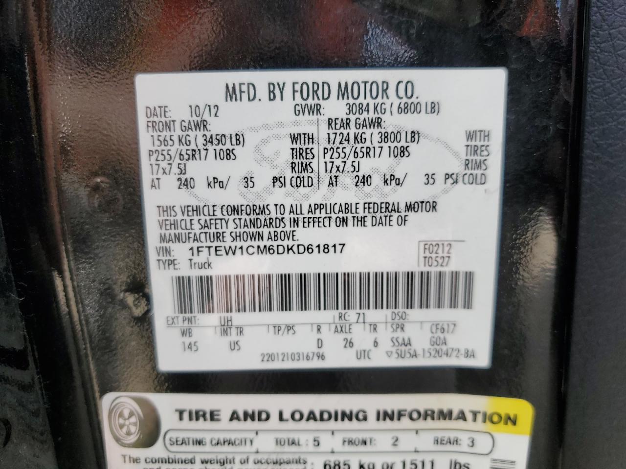 1FTEW1CM6DKD61817 2013 Ford F150 Supercrew