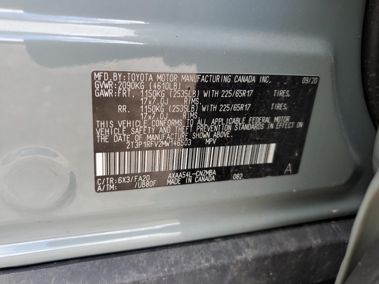 2T3P1RFV2MW146503 2021 Toyota Rav4 Xle