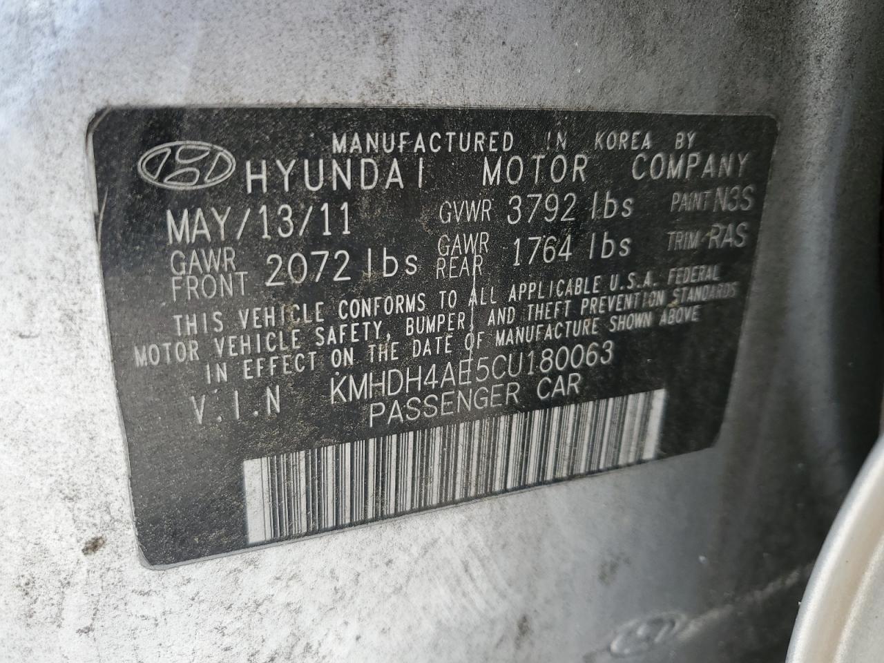 2012 Hyundai Elantra Gls VIN: KMHDH4AE5CU180063 Lot: 56527854