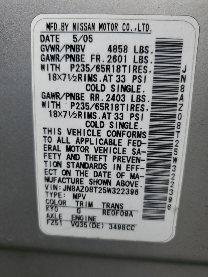 2005 Nissan Murano Sl VIN: JN8AZ08T25W322396 Lot: 56803174