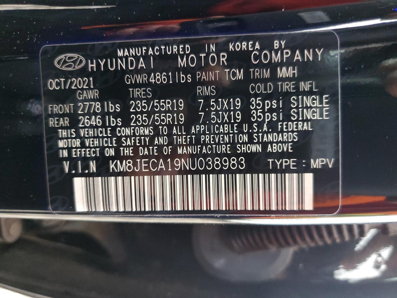 KM8JECA19NU038983 2022 Hyundai Tucson Limited