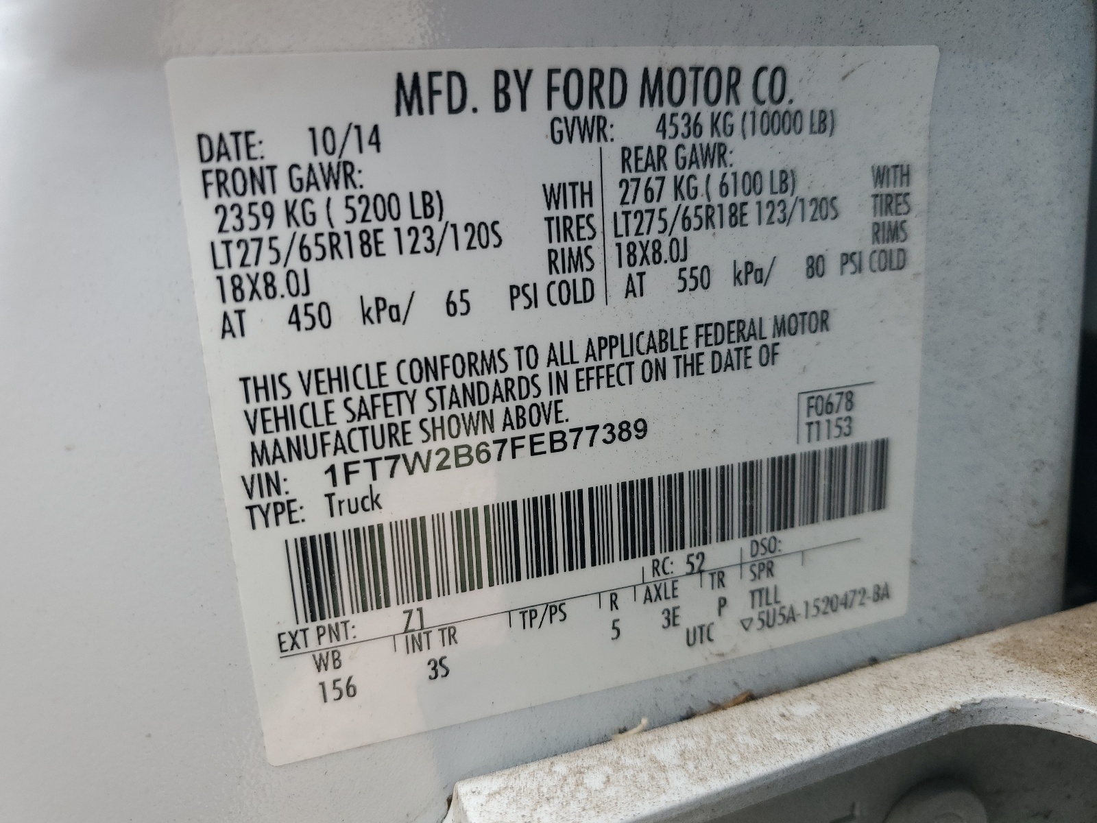 1FT7W2B67FEB77389 2015 Ford F250 Super Duty