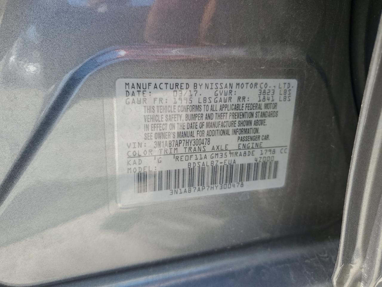 3N1AB7AP7HY300478 2017 Nissan Sentra S