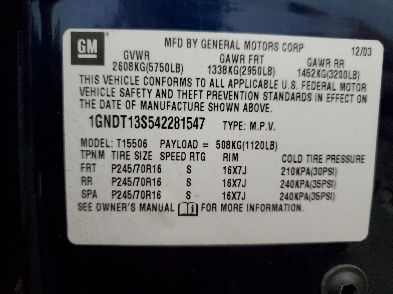 1GNDT13S542281547 2004 Chevrolet Trailblazer Ls