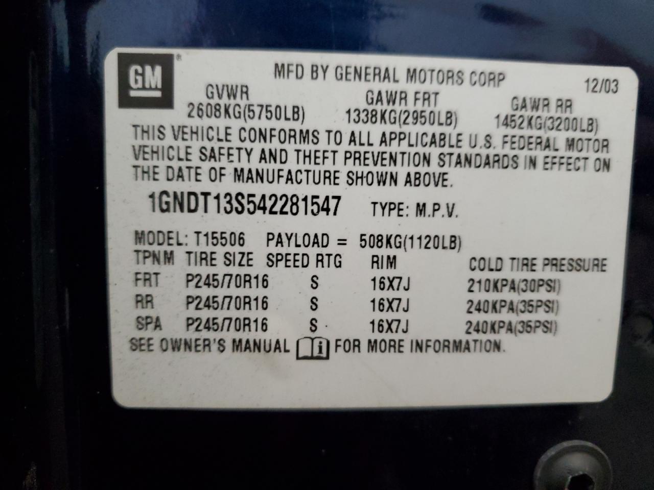 2004 Chevrolet Trailblazer Ls VIN: 1GNDT13S542281547 Lot: 57040384