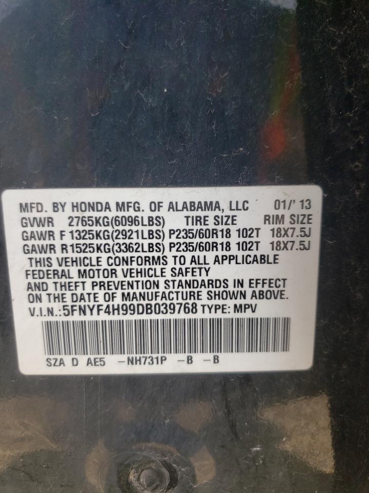 2013 Honda Pilot Touring VIN: 5FNYF4H99DB039768 Lot: 56229454