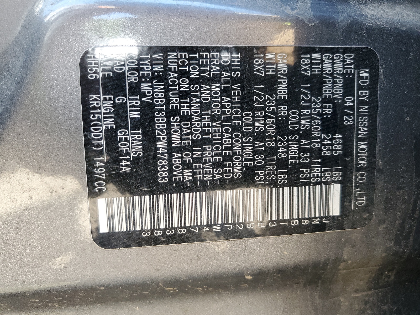 JN8BT3BB2PW478383 2023 Nissan Rogue Sv