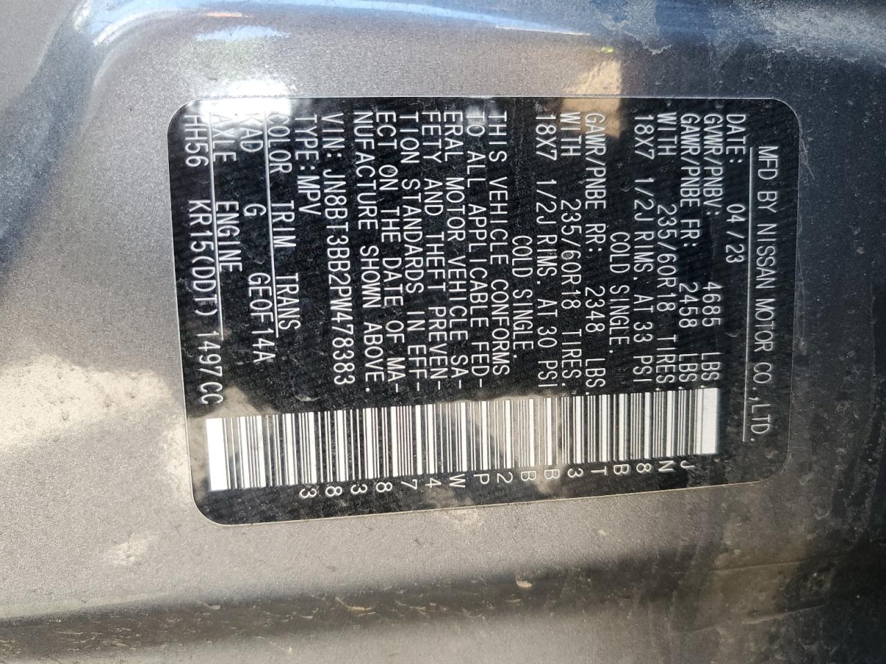 2023 Nissan Rogue Sv VIN: JN8BT3BB2PW478383 Lot: 56950644