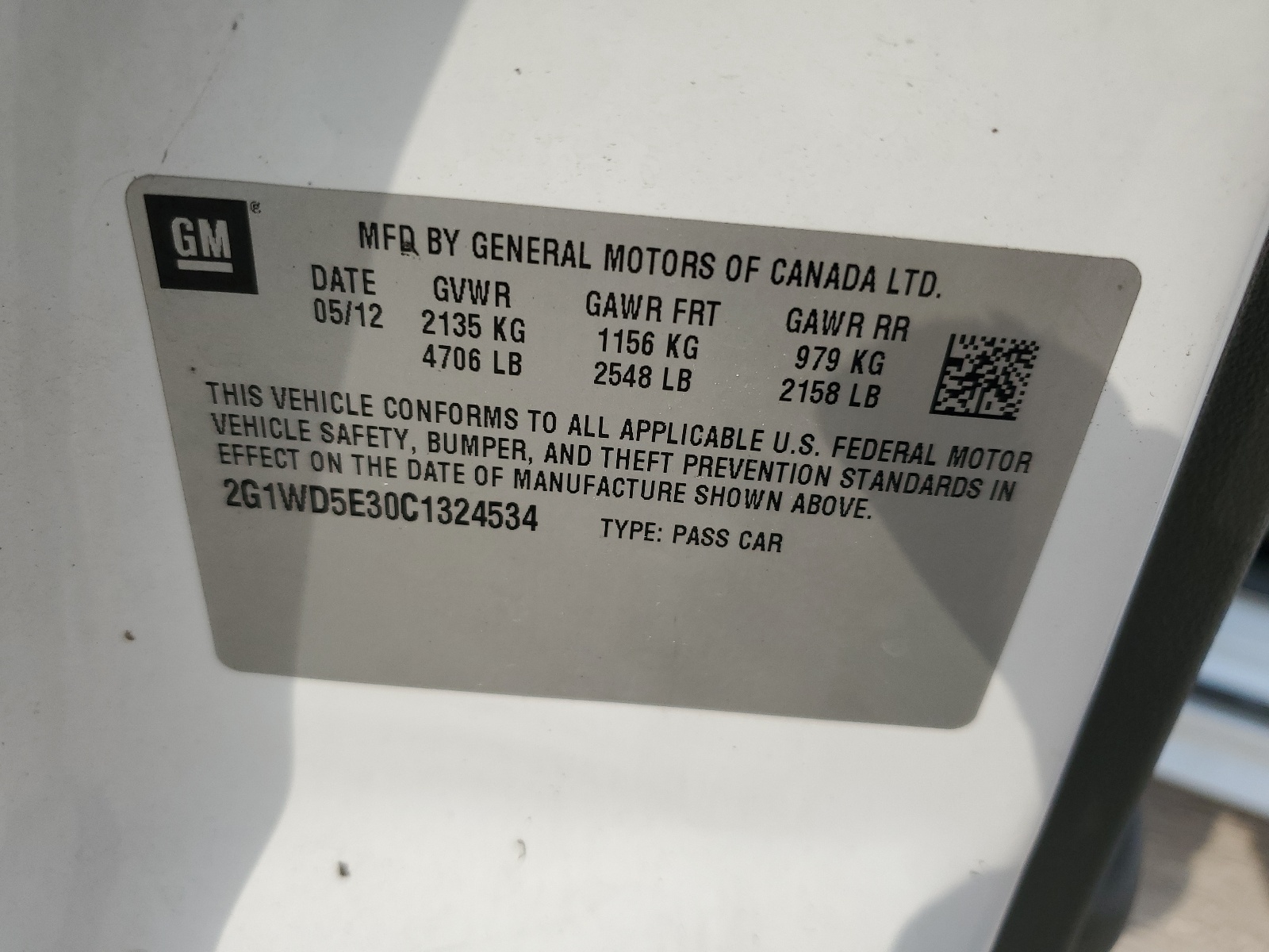 2G1WD5E30C1324534 2012 Chevrolet Impala Police