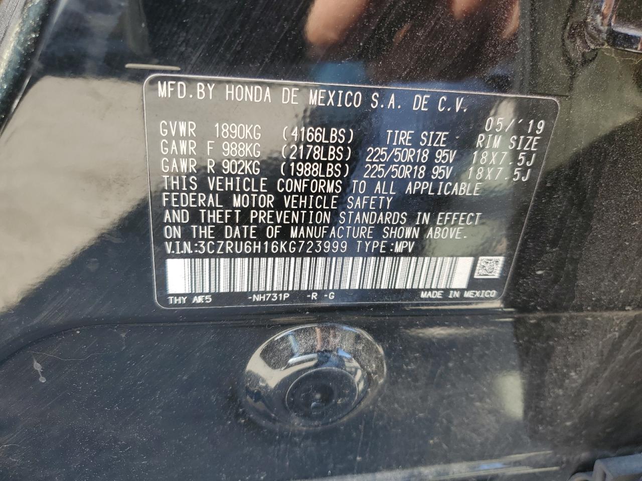 3CZRU6H16KG723999 2019 Honda Hr-V Sport