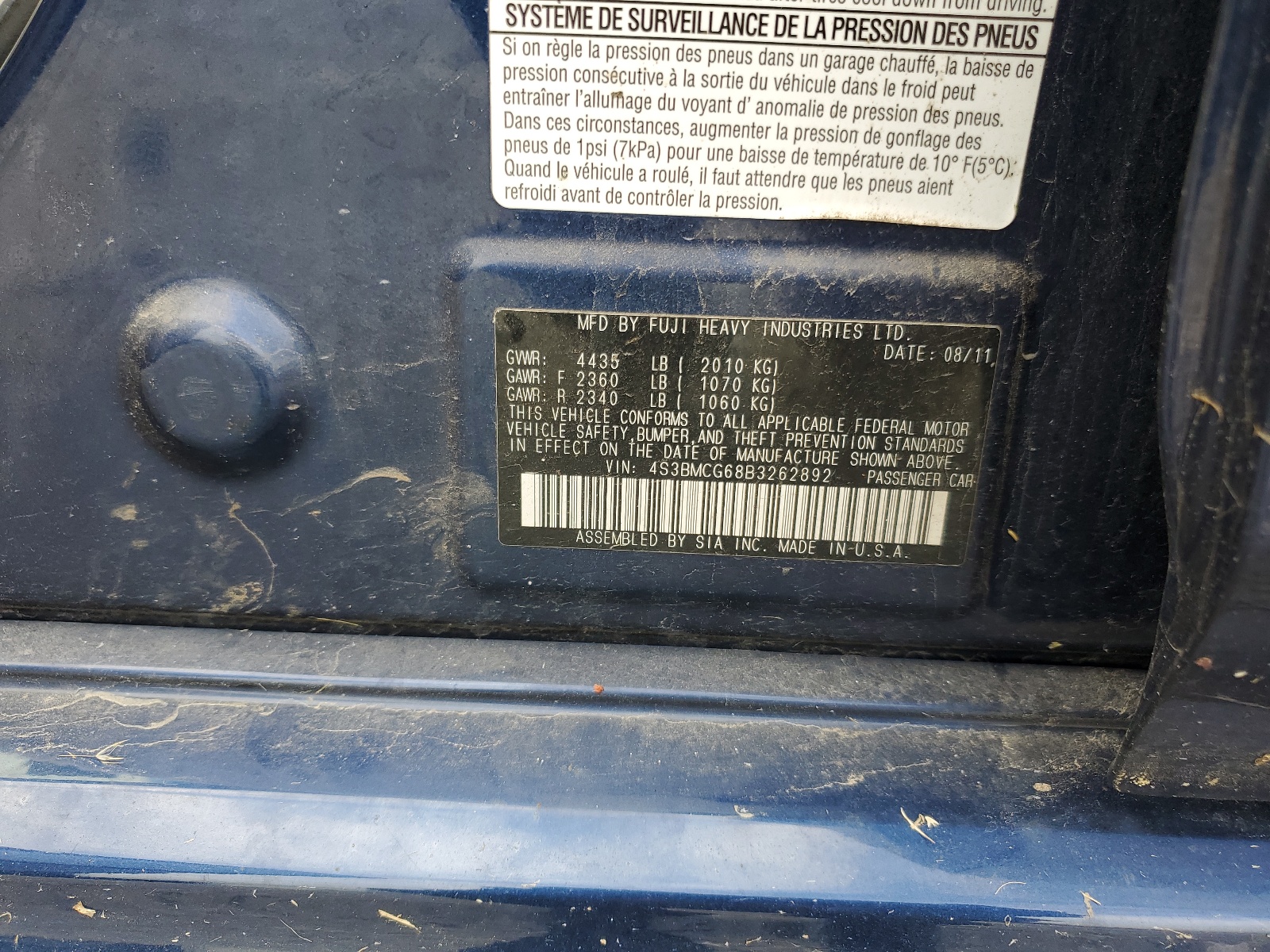 4S3BMCG68B3262892 2011 Subaru Legacy 2.5I Premium