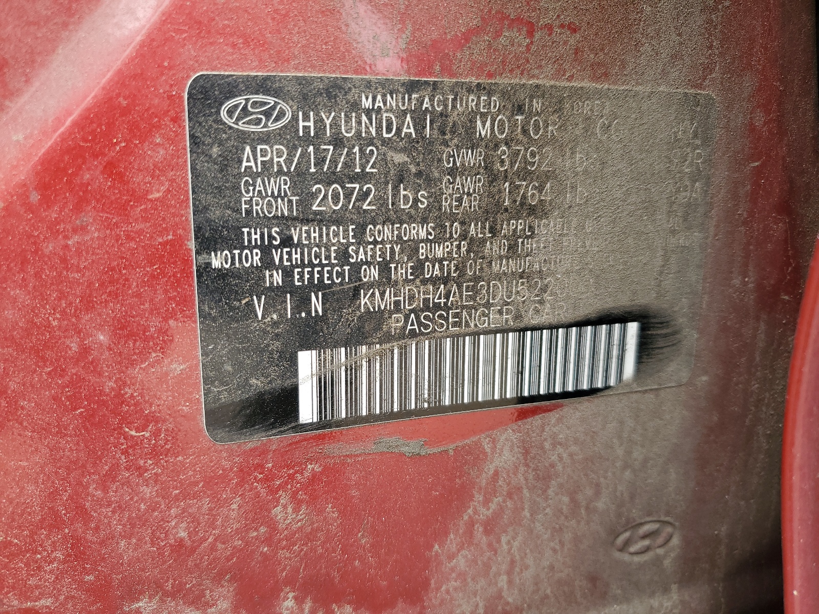 KMHDH4AE3DU522000 2013 Hyundai Elantra Gls