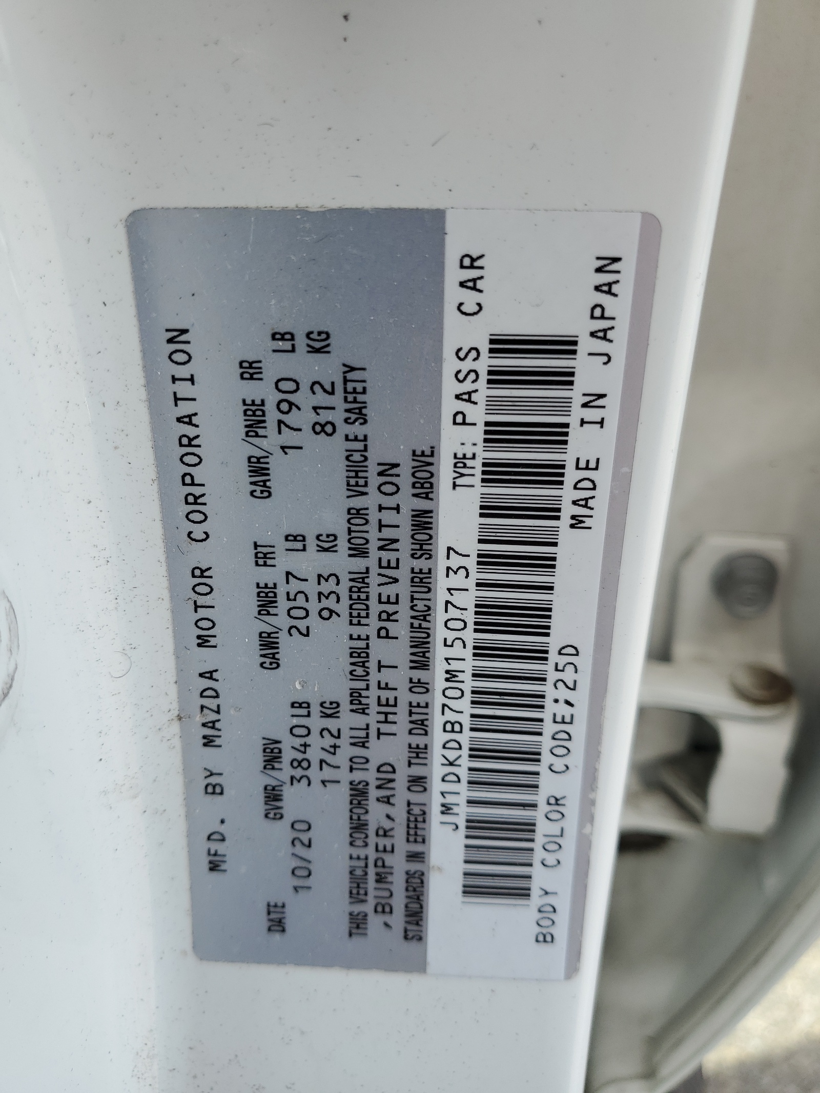 JM1DKDB70M1507137 2021 Mazda Cx-3 Sport