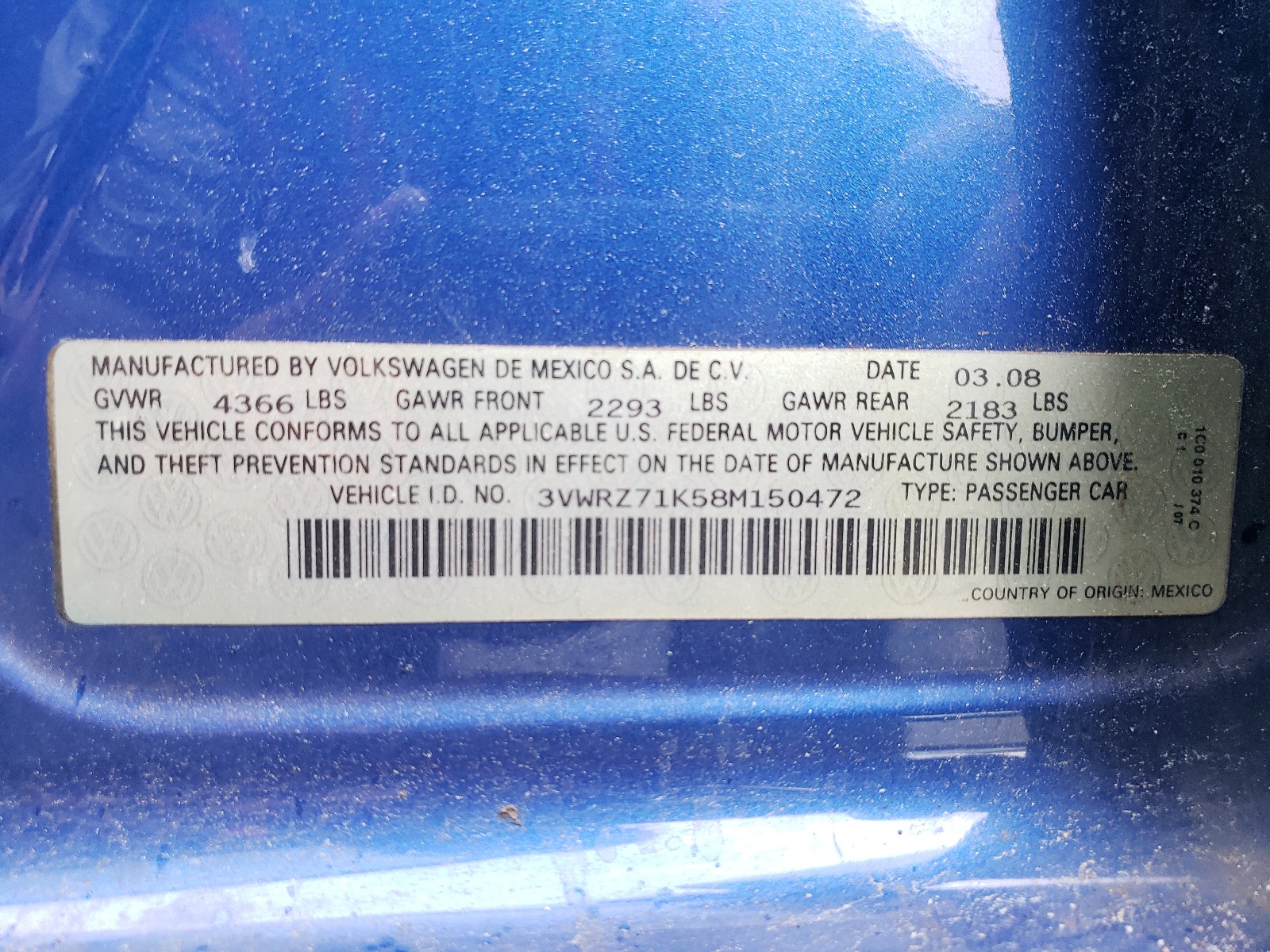 3VWRZ71K58M150472 2008 Volkswagen Jetta Se