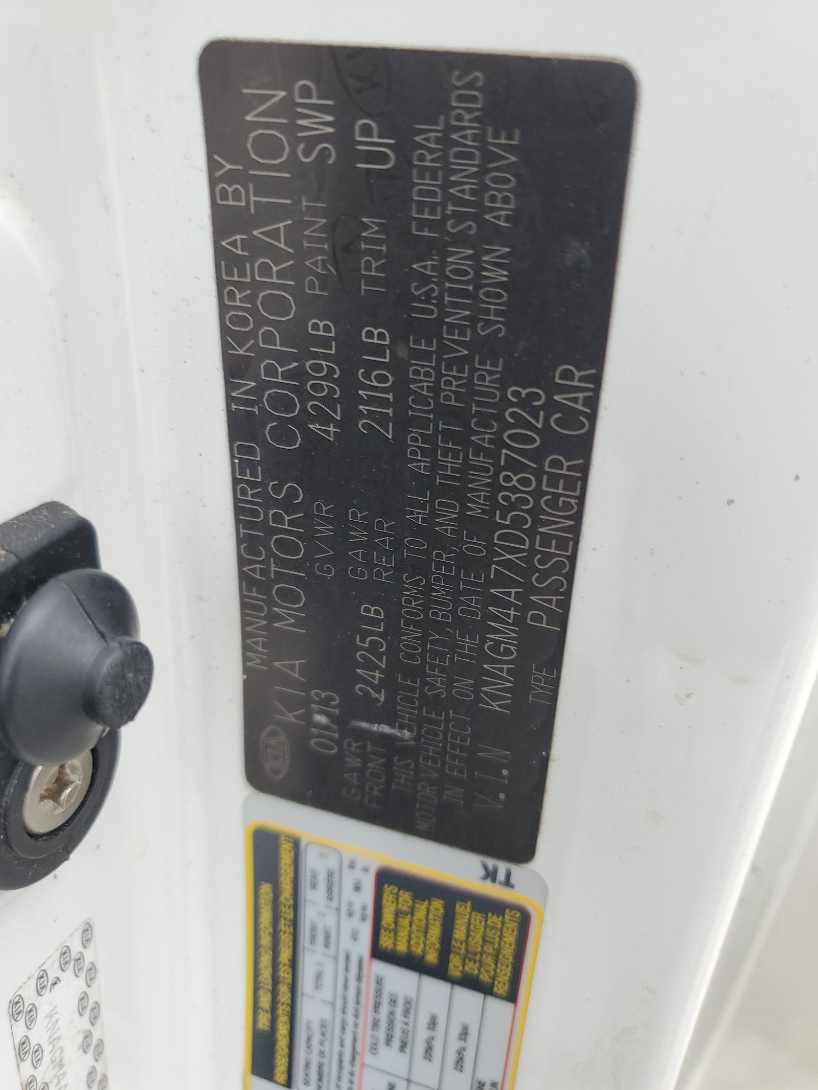 KNAGM4A7XD5387023 2013 Kia Optima Lx