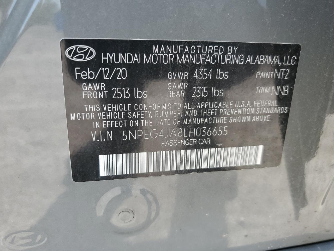 5NPEG4JA8LH036655 2020 Hyundai Sonata Se