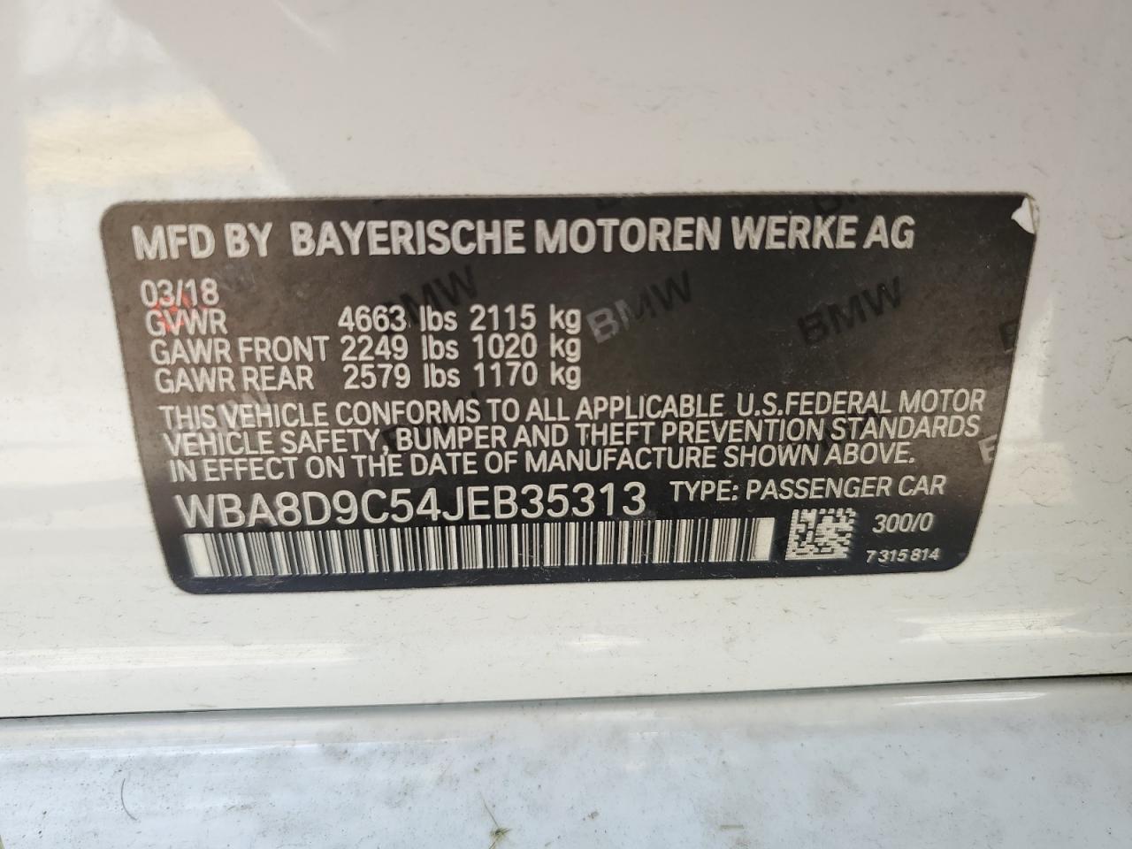 WBA8D9C54JEB35313 2018 BMW 330 Xi