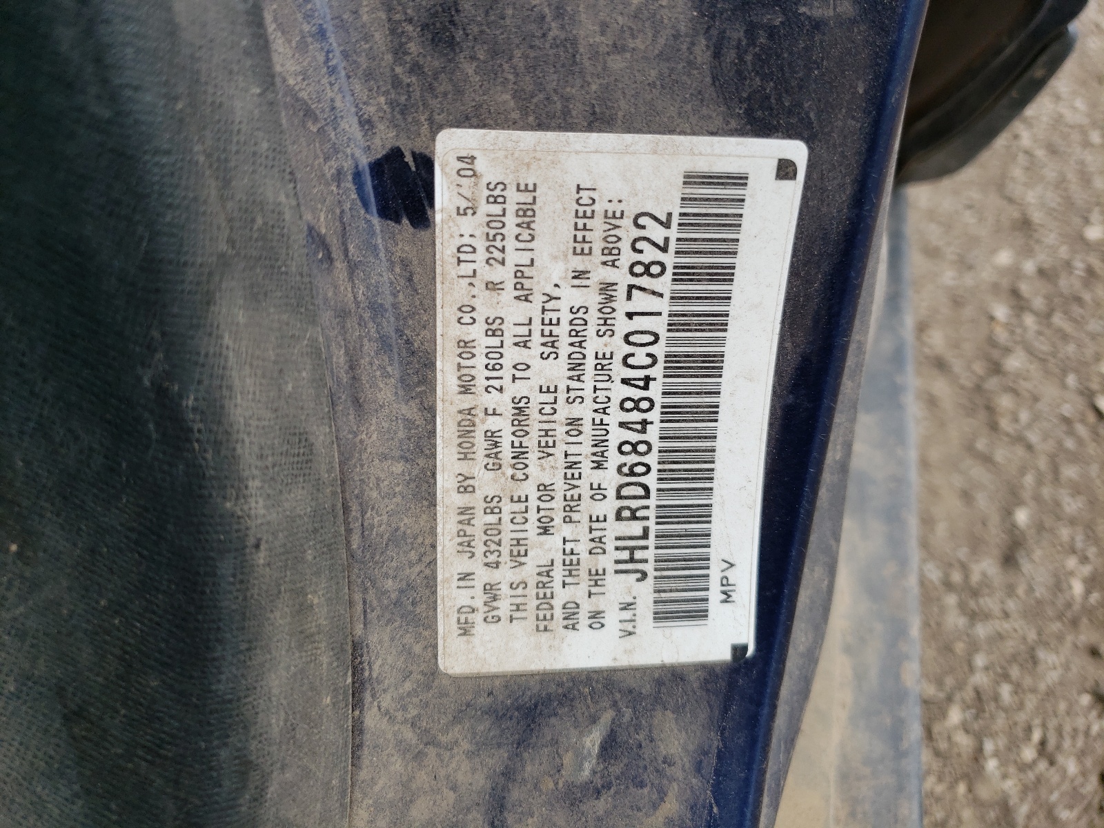 JHLRD68484C017822 2004 Honda Cr-V Lx