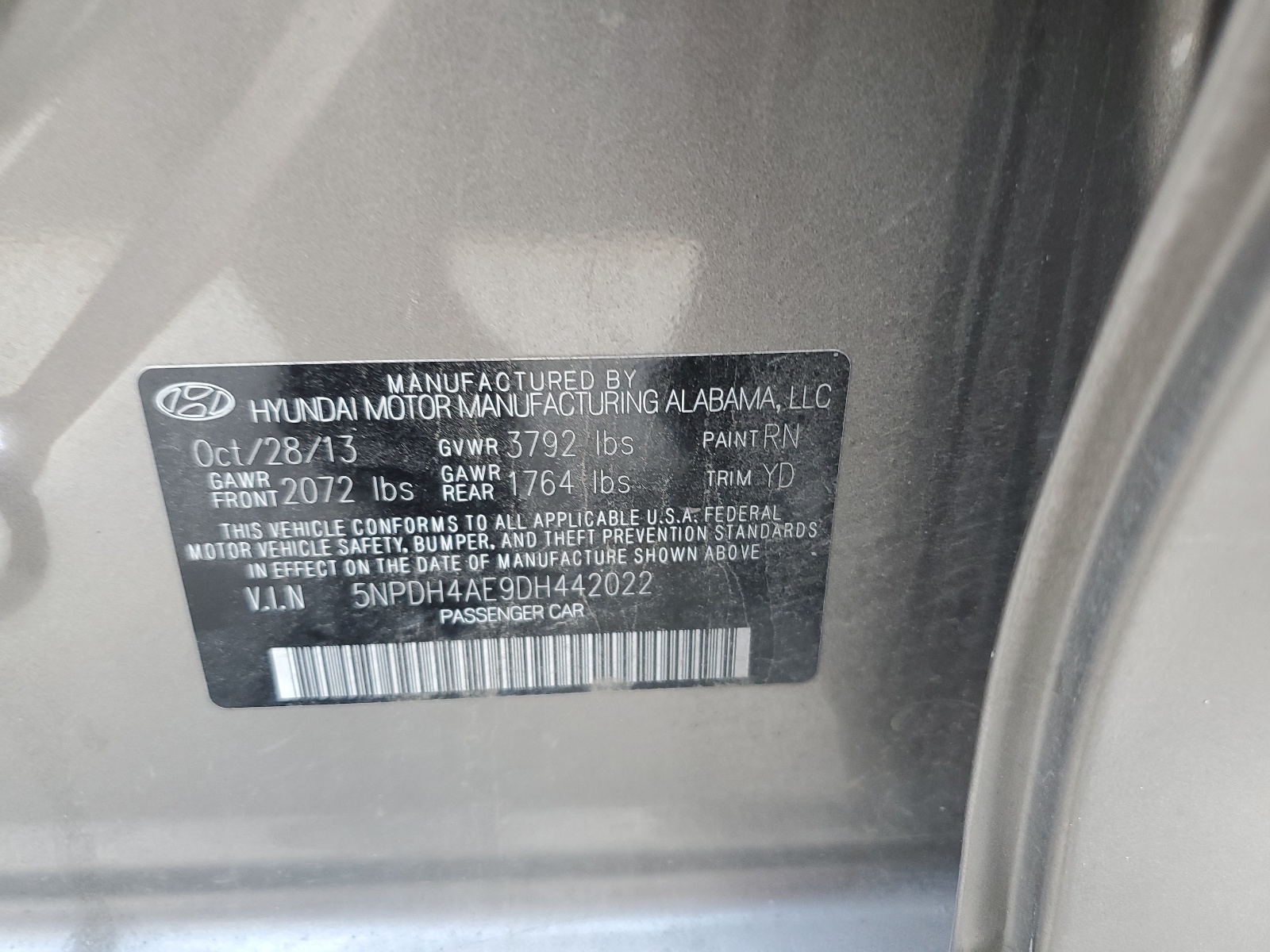 5NPDH4AE9DH442022 2013 Hyundai Elantra Gls