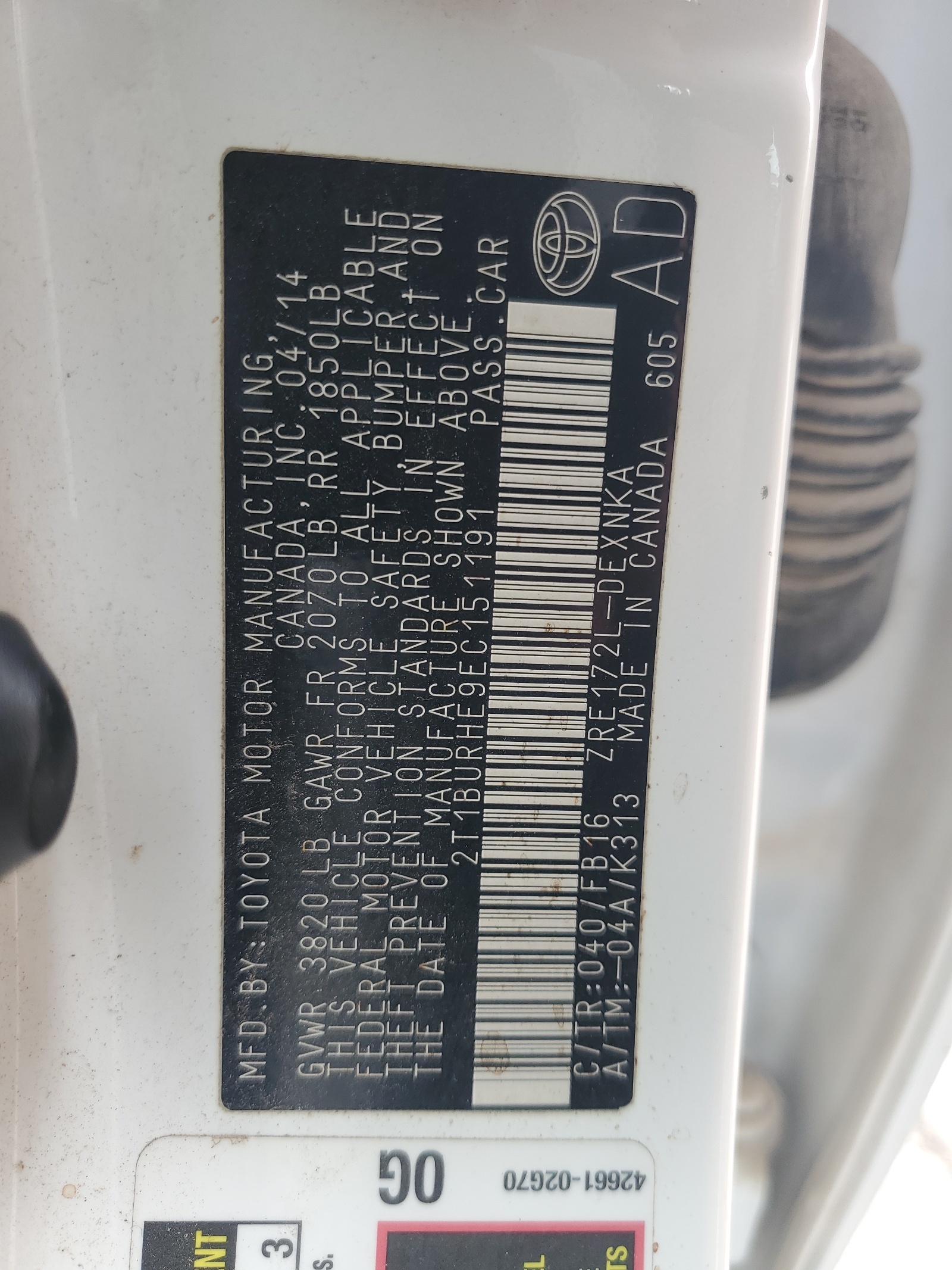 2T1BURHE9EC151191 2014 Toyota Corolla L