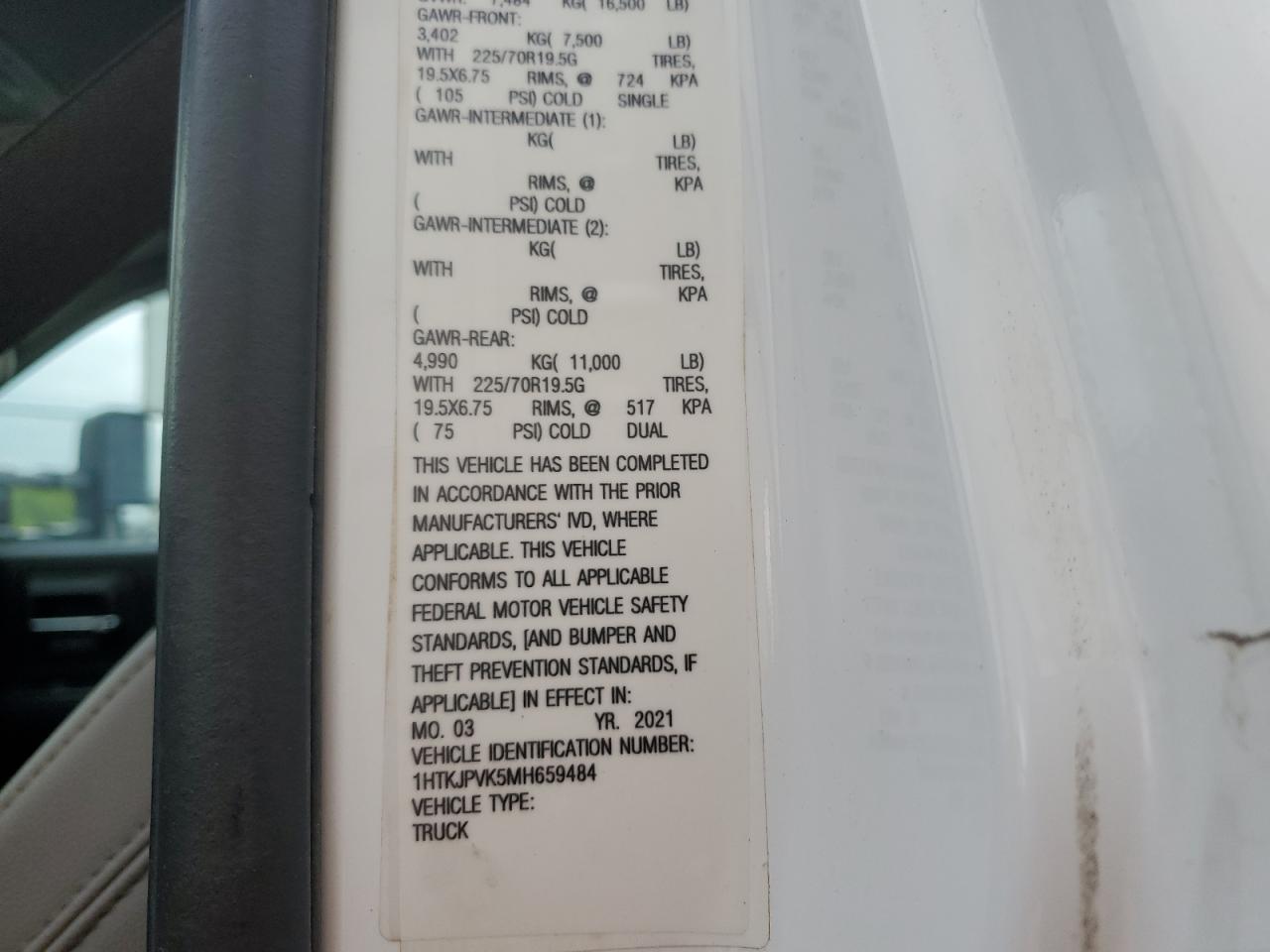 2021 Chevrolet Silverado Medium Duty VIN: 1HTKJPVK5MH659484 Lot: 55275684