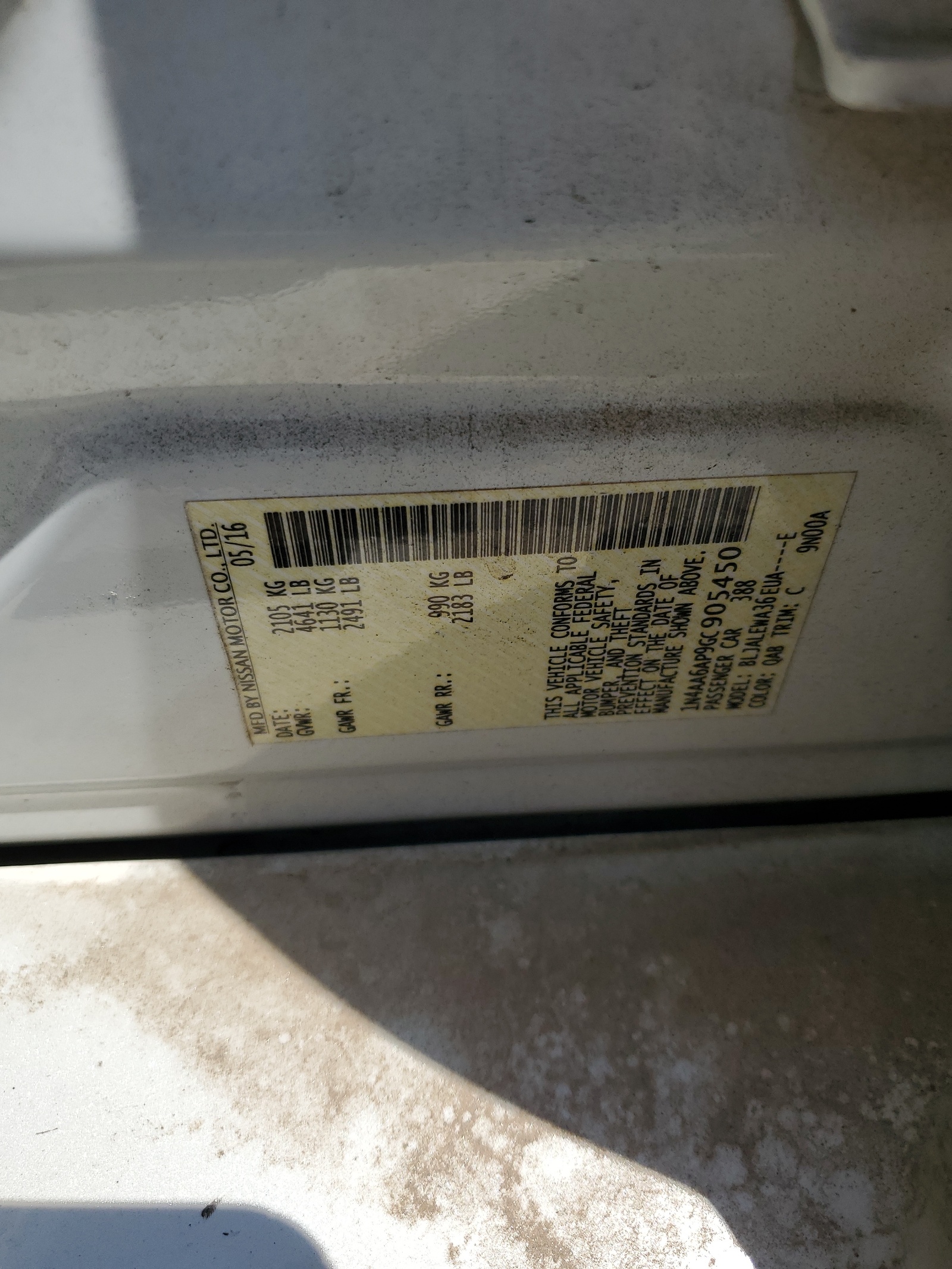 1N4AA6AP9GC905450 2016 Nissan Maxima 3.5S