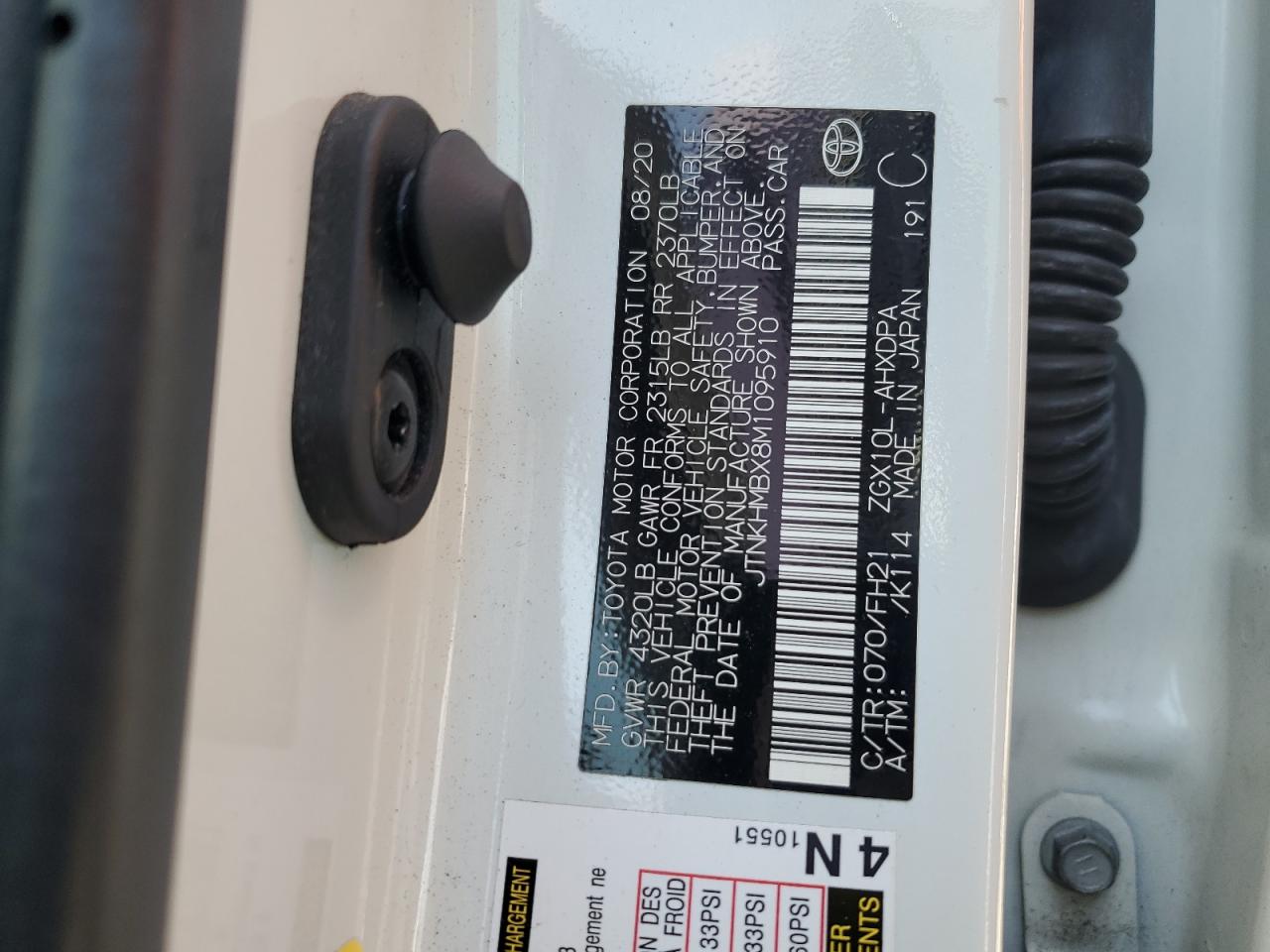 2021 Toyota C-Hr Xle VIN: JTNKHMBX8M1095910 Lot: 53217194