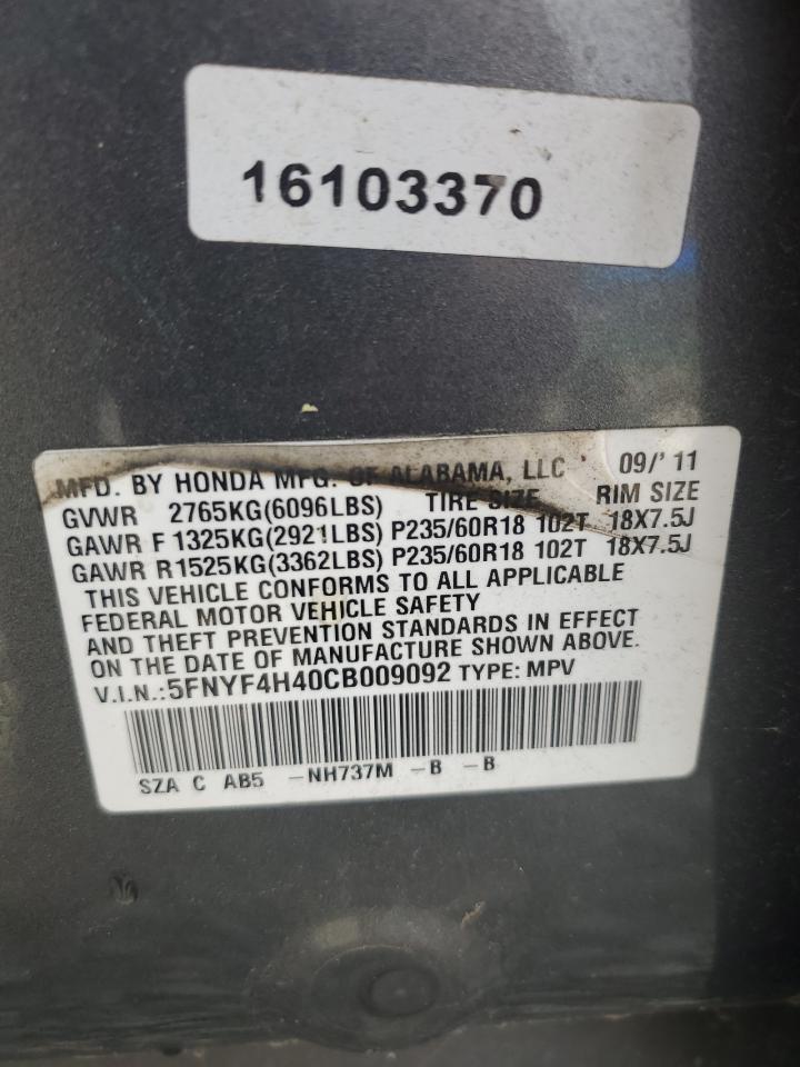 2012 Honda Pilot Ex VIN: 5FNYF4H40CB009092 Lot: 54526414