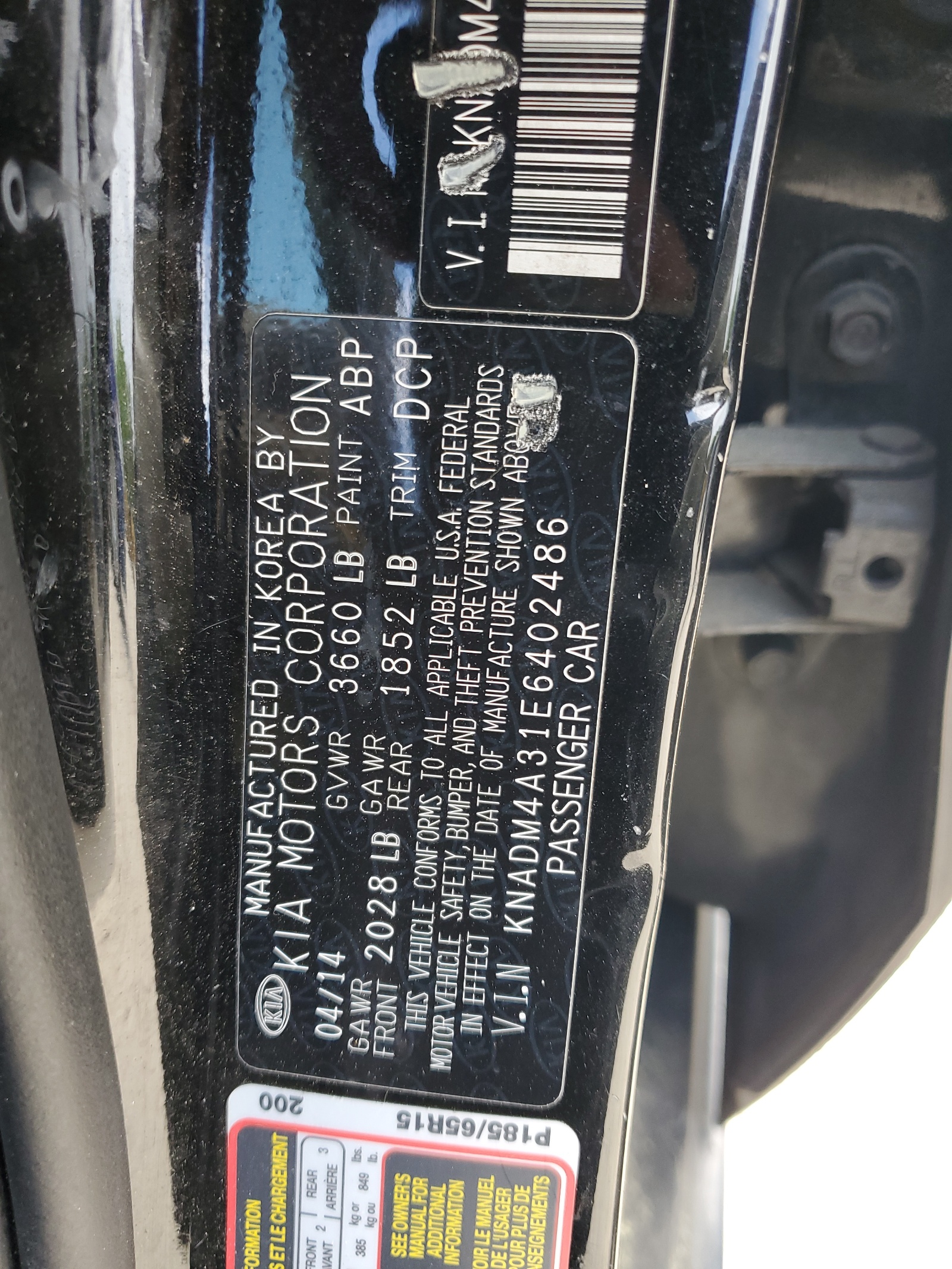 KNADM4A31E6402486 2014 Kia Rio Lx