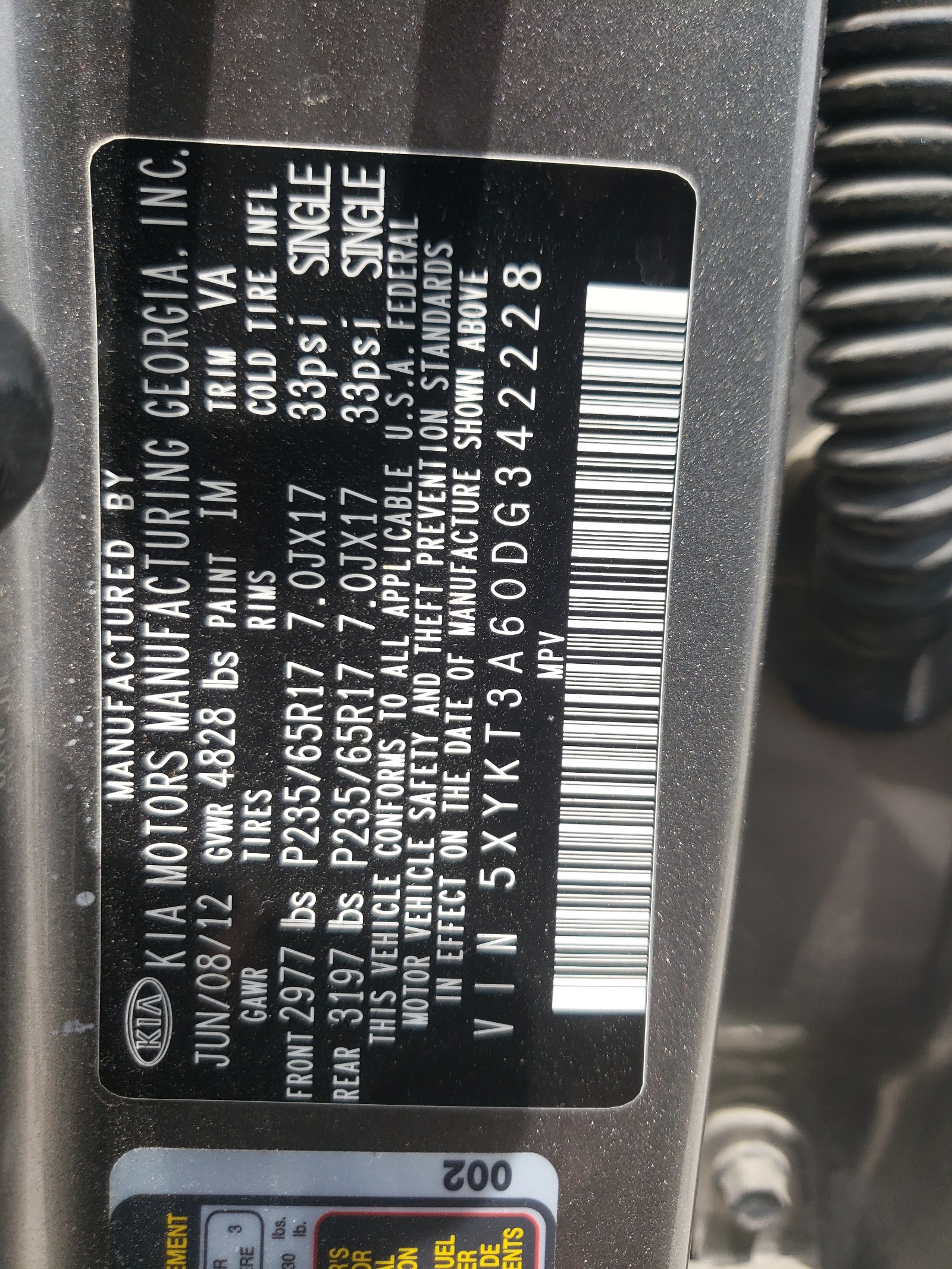 5XYKT3A60DG342228 2013 Kia Sorento Lx