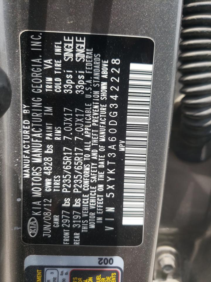 2013 Kia Sorento Lx VIN: 5XYKT3A60DG342228 Lot: 56909984