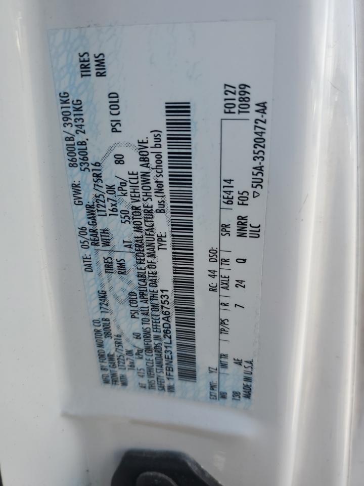 2006 Ford Econoline E350 Super Duty Wagon VIN: 1FBNE31L26DA67531 Lot: 54963374