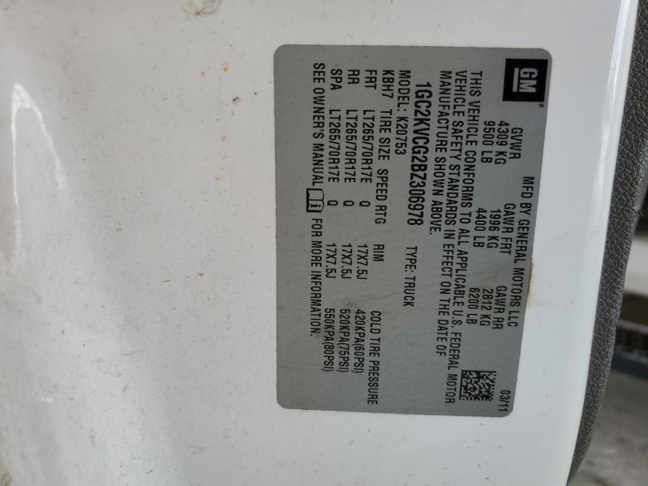 2011 Chevrolet Silverado K2500 Heavy Duty VIN: 1GC2KVCG2BZ306978 Lot: 53295934