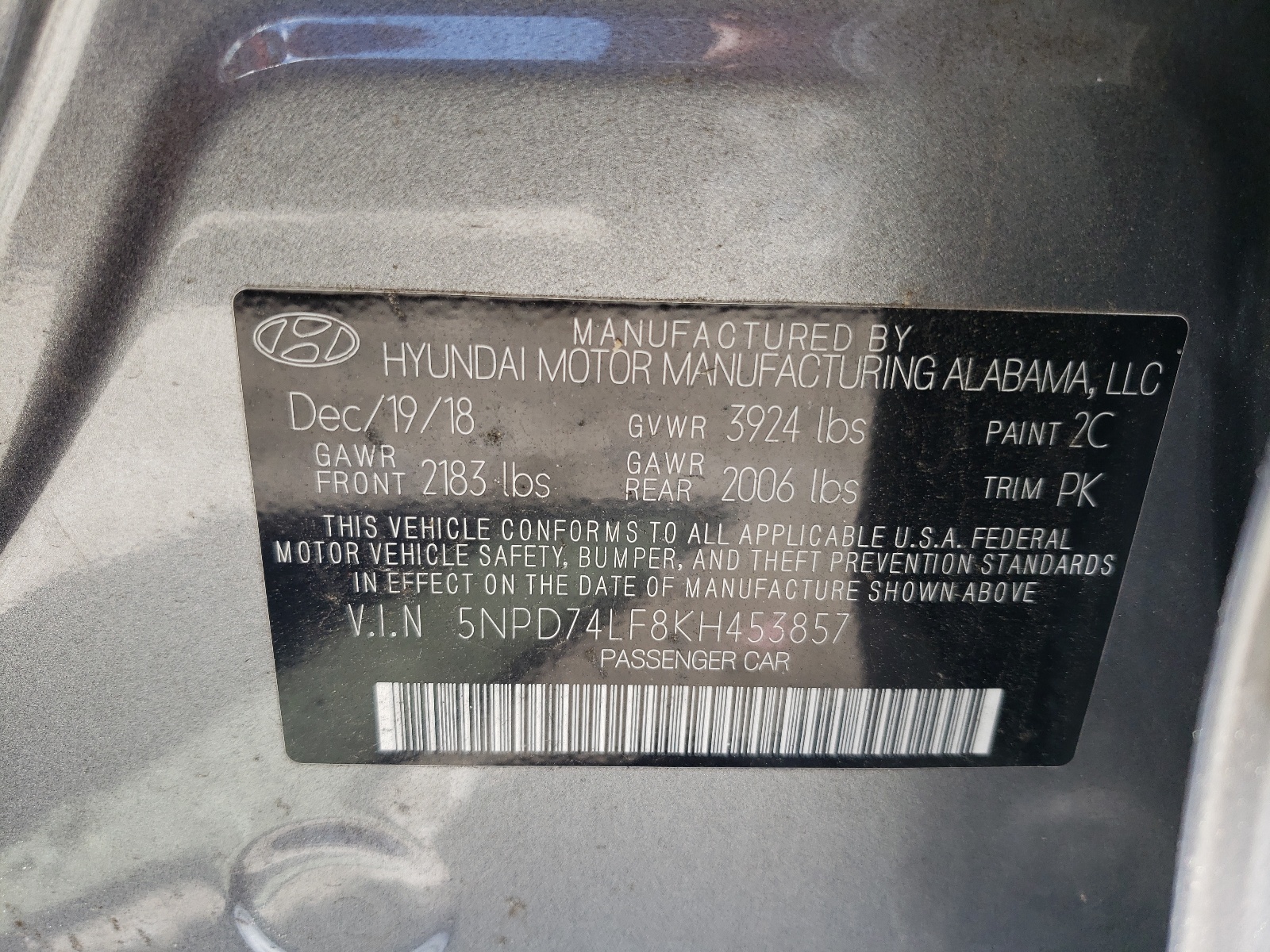 5NPD74LF8KH453857 2019 Hyundai Elantra Se