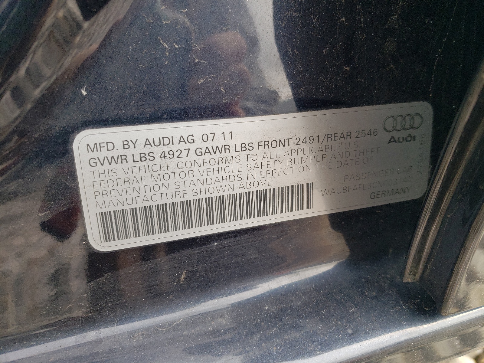 2012 Audi A4 Premium vin: WAUBFAFL3CN003140